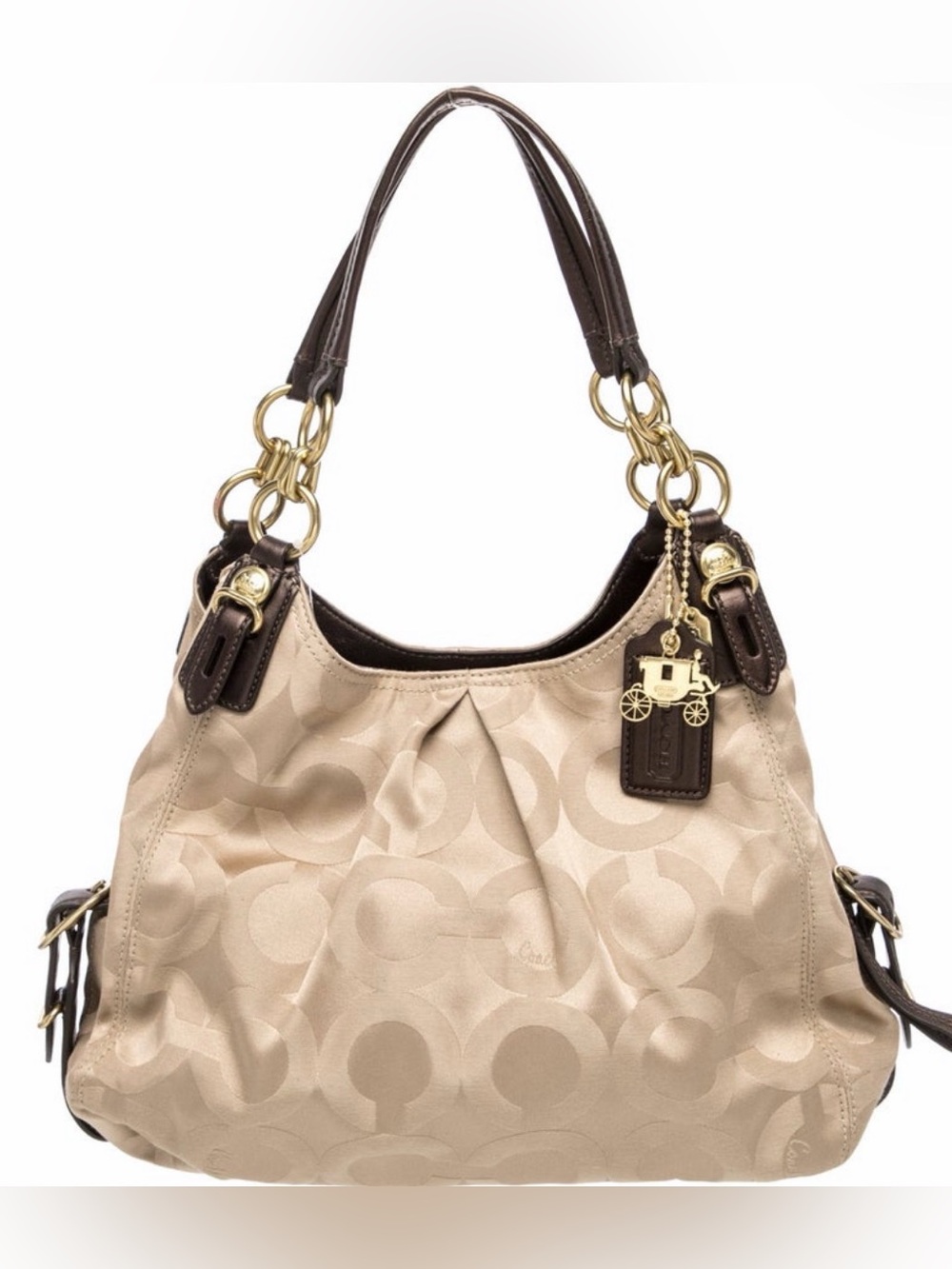 Coach Beige Signature Hobo with Dark Brown Trim